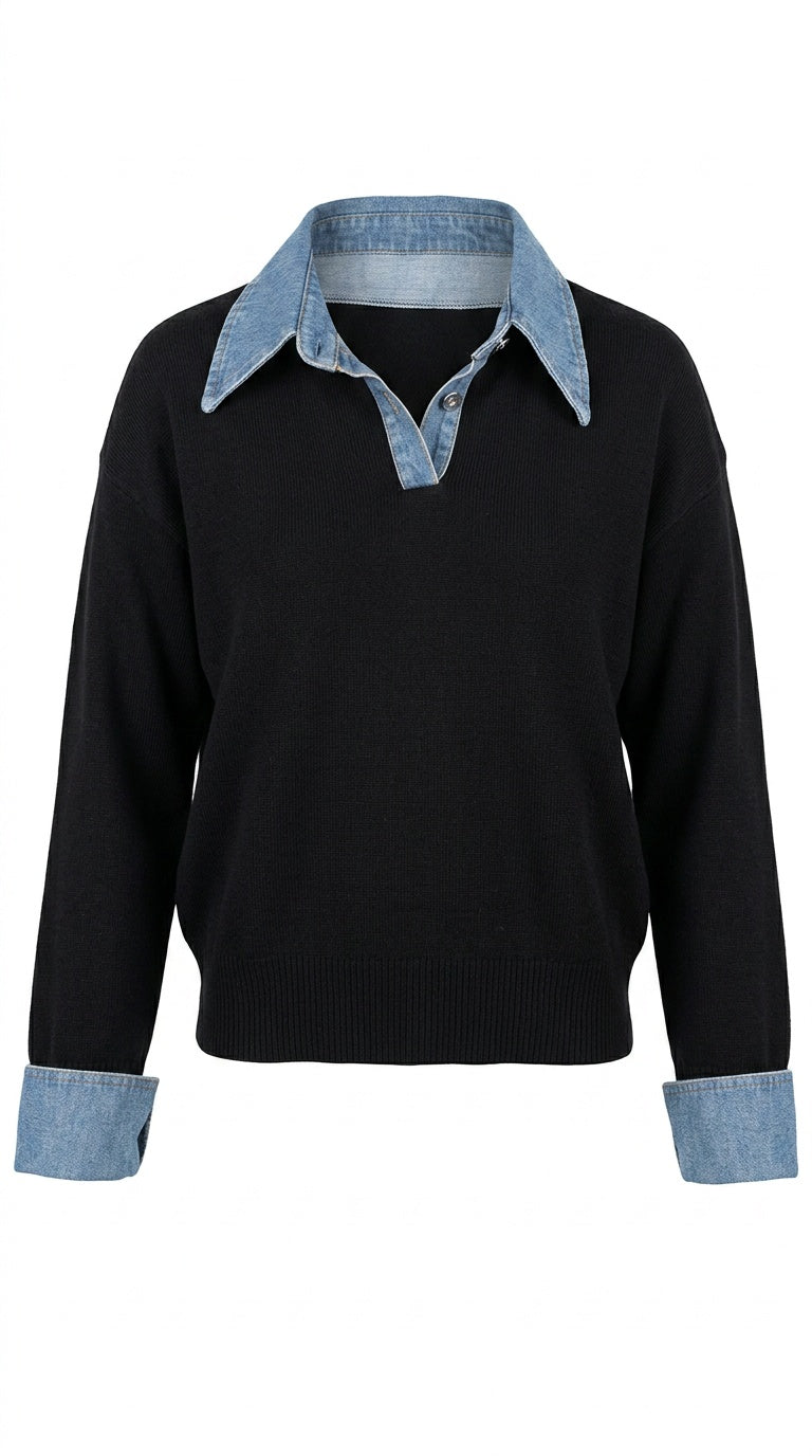 Denim Collar & Cuffs Knit