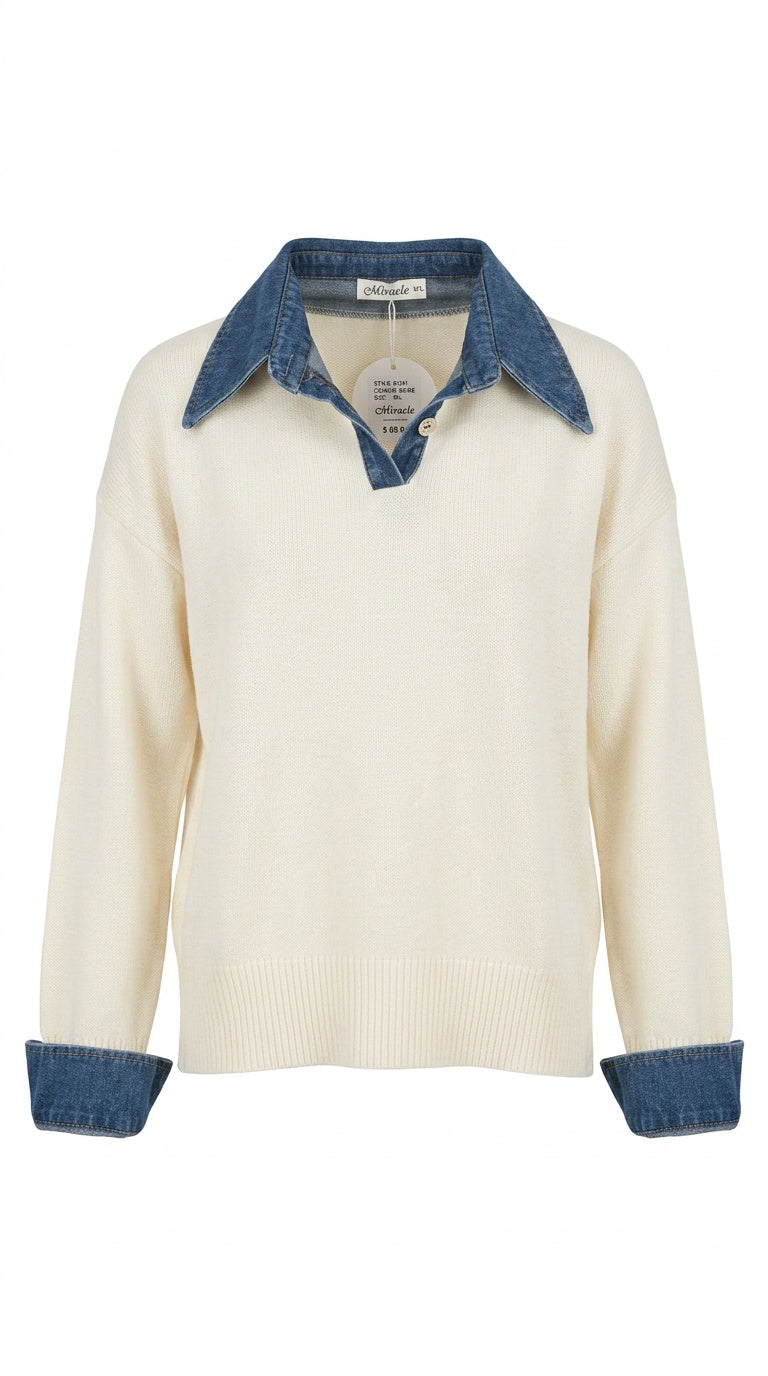 Denim Collar & Cuffs Knit