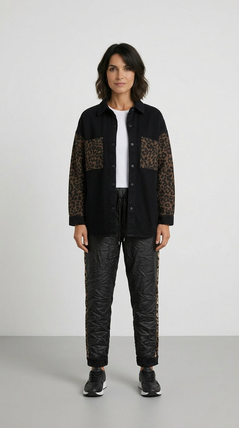 Animal Print Black Denim Jacket
