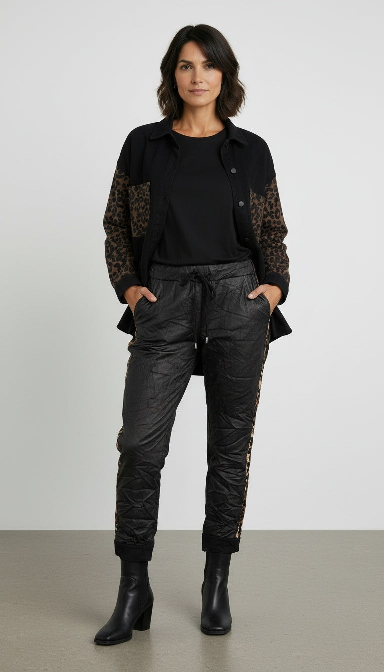 Animal Print Black Denim Jacket