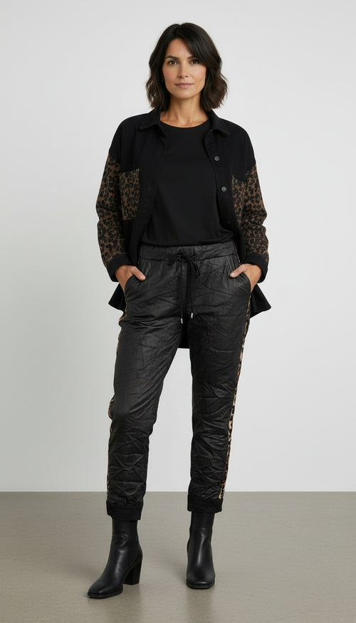 Animal Print Black Denim Jacket