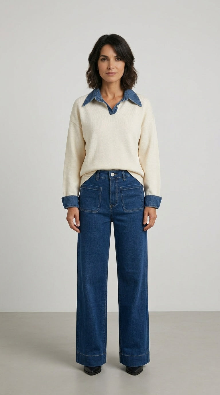 Denim Collar & Cuffs Knit