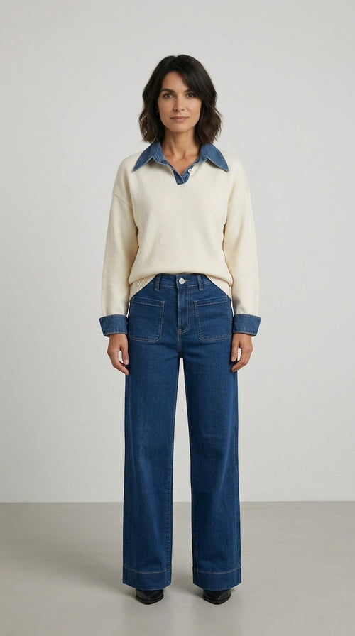 Denim Collar & Cuffs Knit